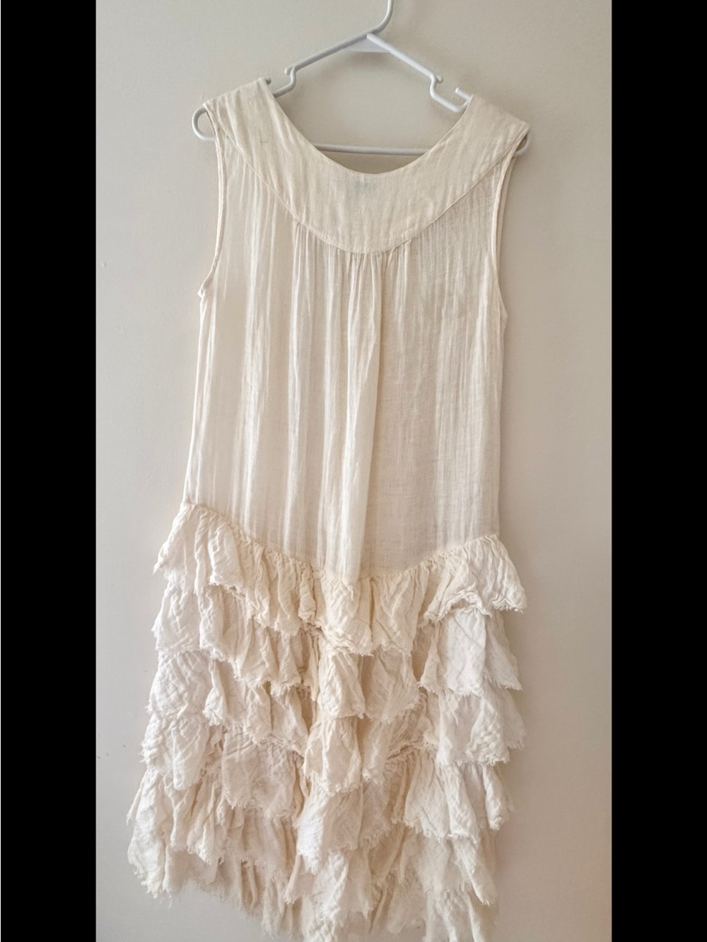 Grizas Ivory Linen Blend Ruffle Tunic Dress Boho Cottagecore - Picture 4 of 5